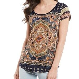 Lucky Brand Top Boho Persian Carpet Graphic Scoop Neck Tee Women’s Plus Size 1X
